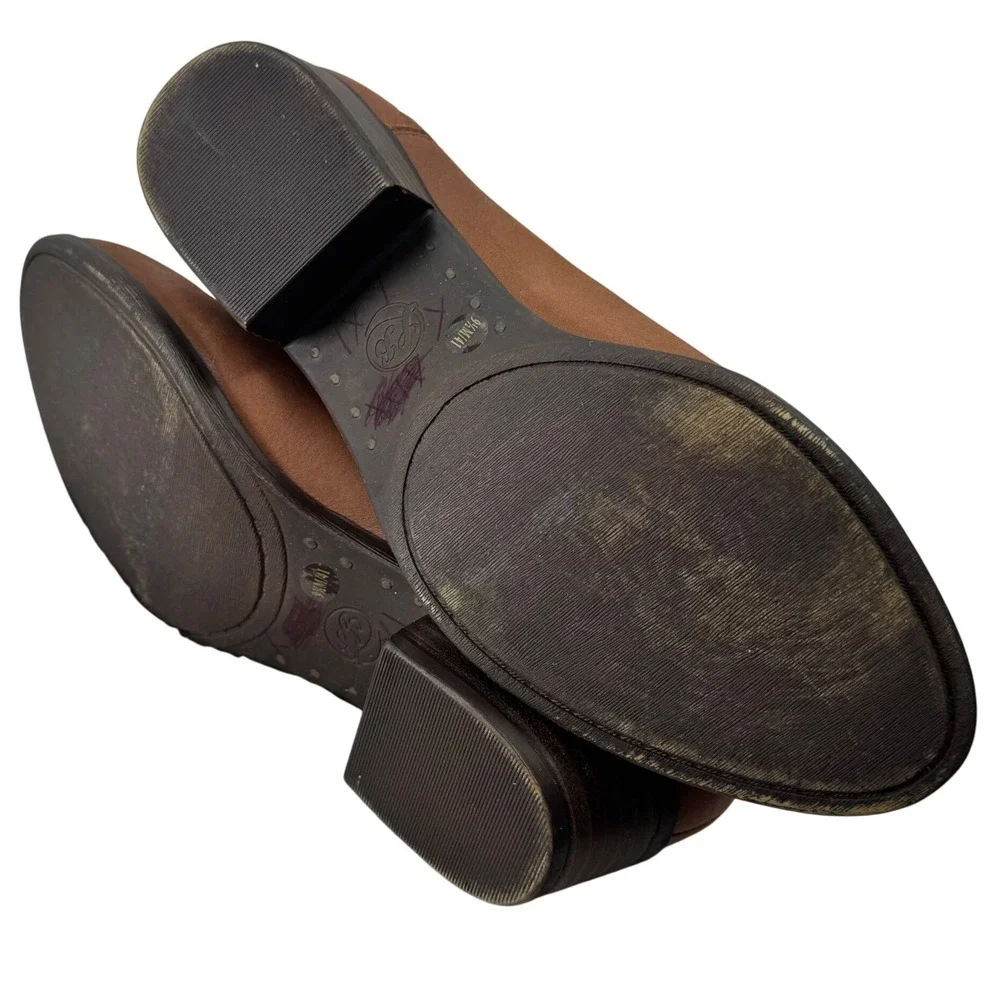 Lucky Brand Burklee Ankle Boots Women 9.5 Cognac Leather Side Zip Western Casual